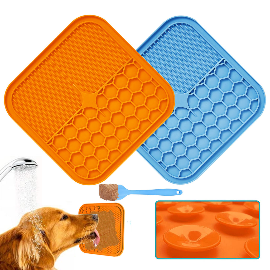 PawSolve Slow Feeder Lick Mat for Dogs & Cats — 2-Pack with Scraper, 21×21 cm Silicone
