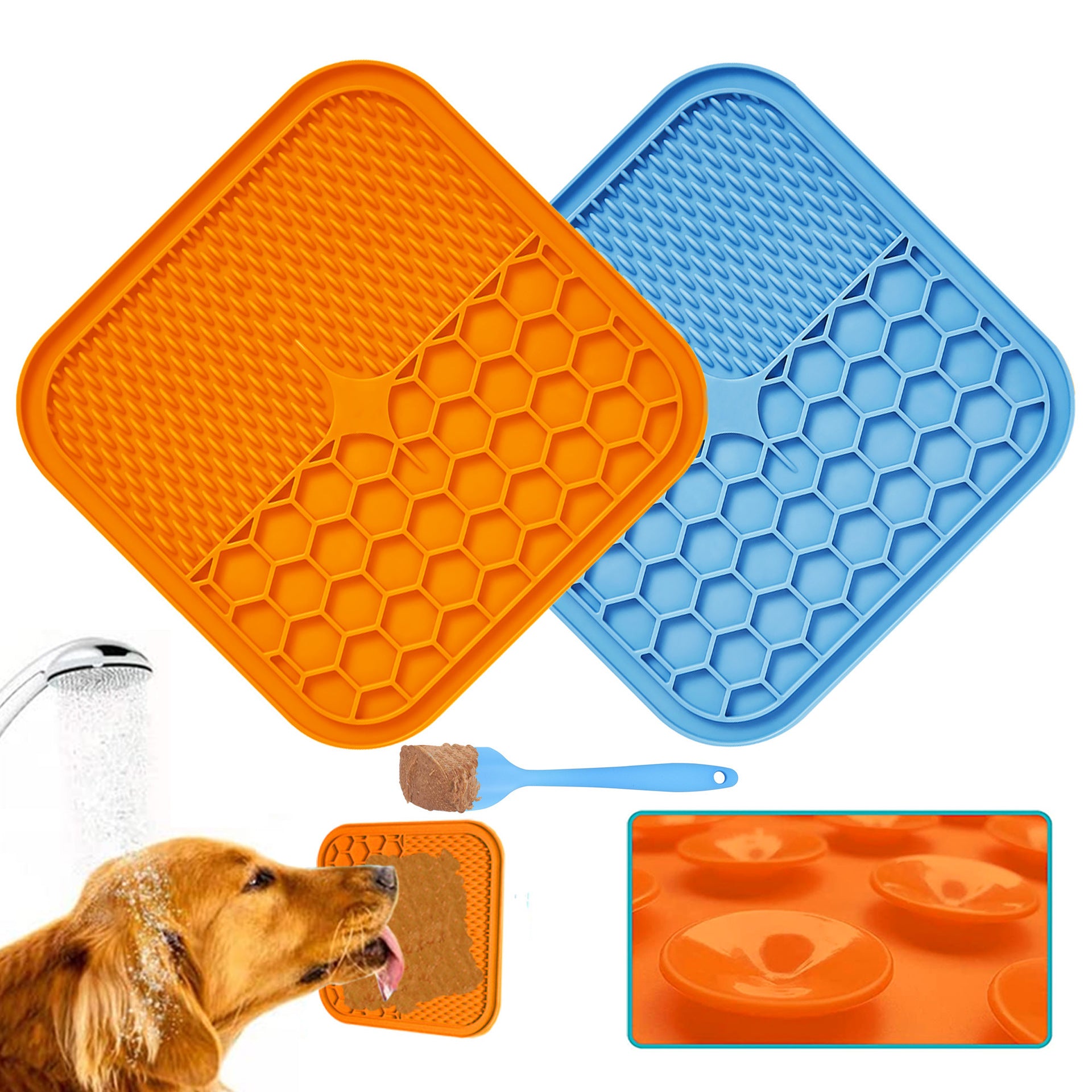 PawSolve Slow Feeder Lick Mat for Dogs & Cats — 2-Pack with Scraper, 21×21 cm Silicone